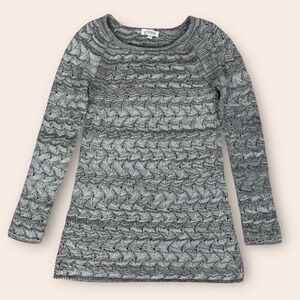 Kinross Cashmere Long Sweater Cable Knit XS Marled Cashmere Wool Grey Brown